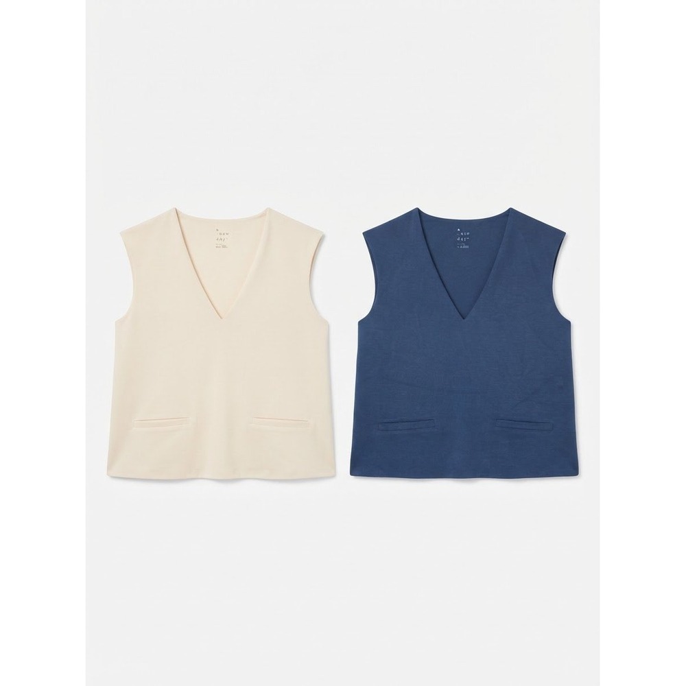 V-Neck Suit Vest Set of 2 Women XS Cream & Navy Blue Sleeveless NWT